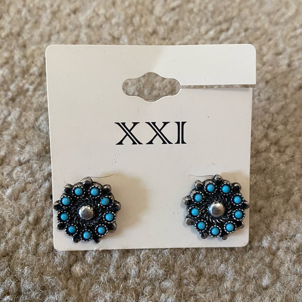 New Forever 21 Earrings- silver, black & blue